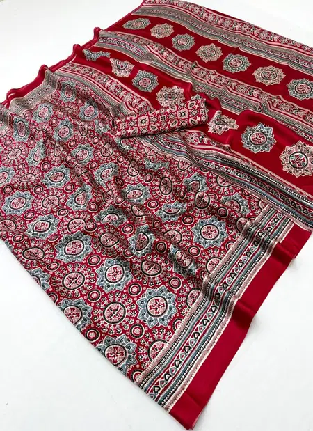 Pure Ajrakh 048 By Rajtex Modal Satin Ajrakh Print Sarees
